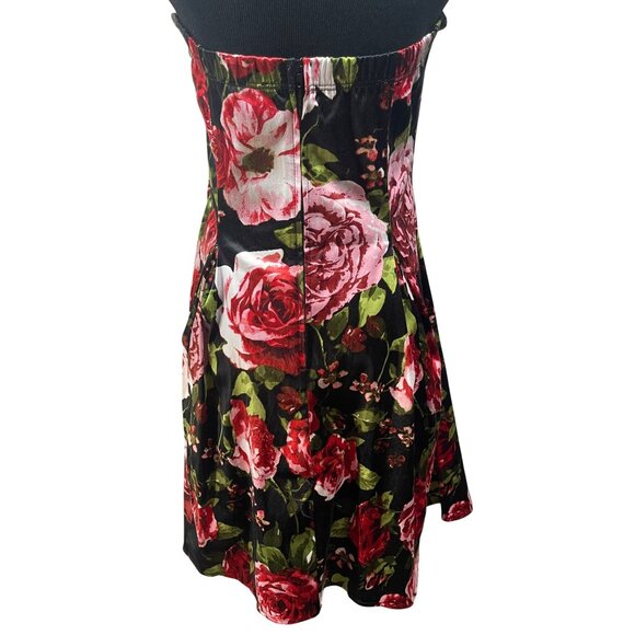 Forever 21 Strapless Dress Sz L Retro Rockabilly Pin Up Floral Y2K Glam Prom - Picture 5 of 8